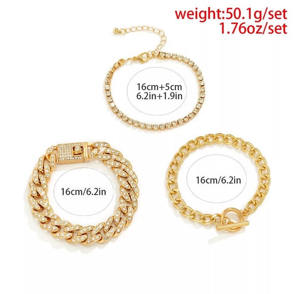 🆕 Silver Modern Rhinestone Chain Bracelet Set - Picture 4 of 4